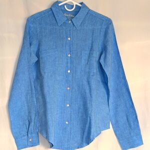 Lilly Pulitzer blue Sea View Linen button down Shirt sz XS, loose fit